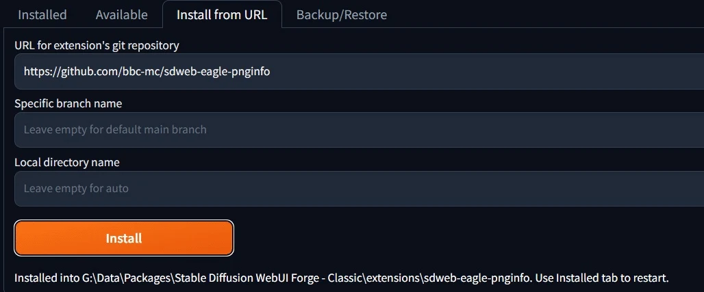 「install from URL」タブ