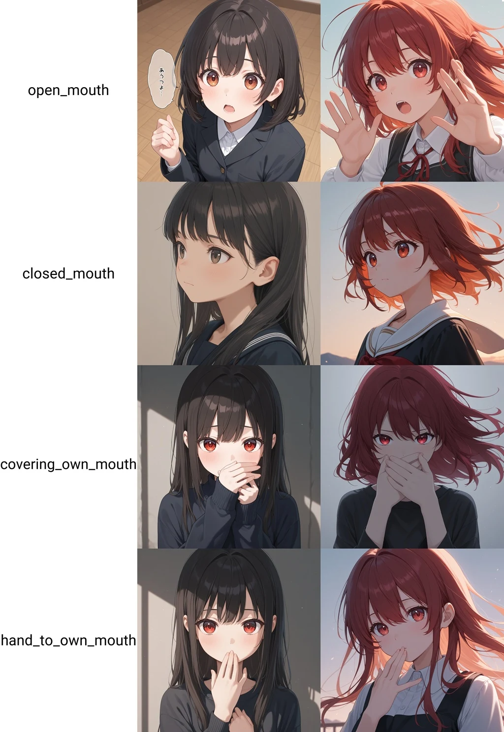 「口/舌/キス関連のポーズ」タグ画像比較【#プロンプト大辞典】：図版2