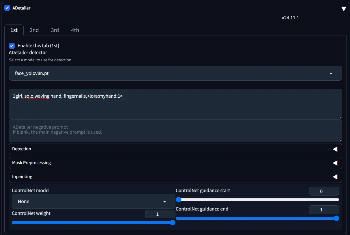 ５．ADetailerで手だけに適用：図版1