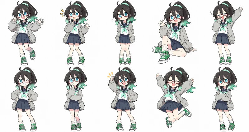検証6.同じキャラの表情とポーズを変える:図版1