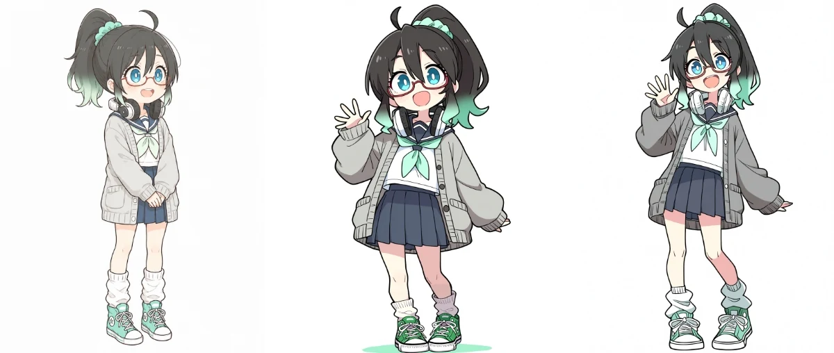いろいろな画風のミナちゃん。タッチや頭身を統一しないと漫画にならない